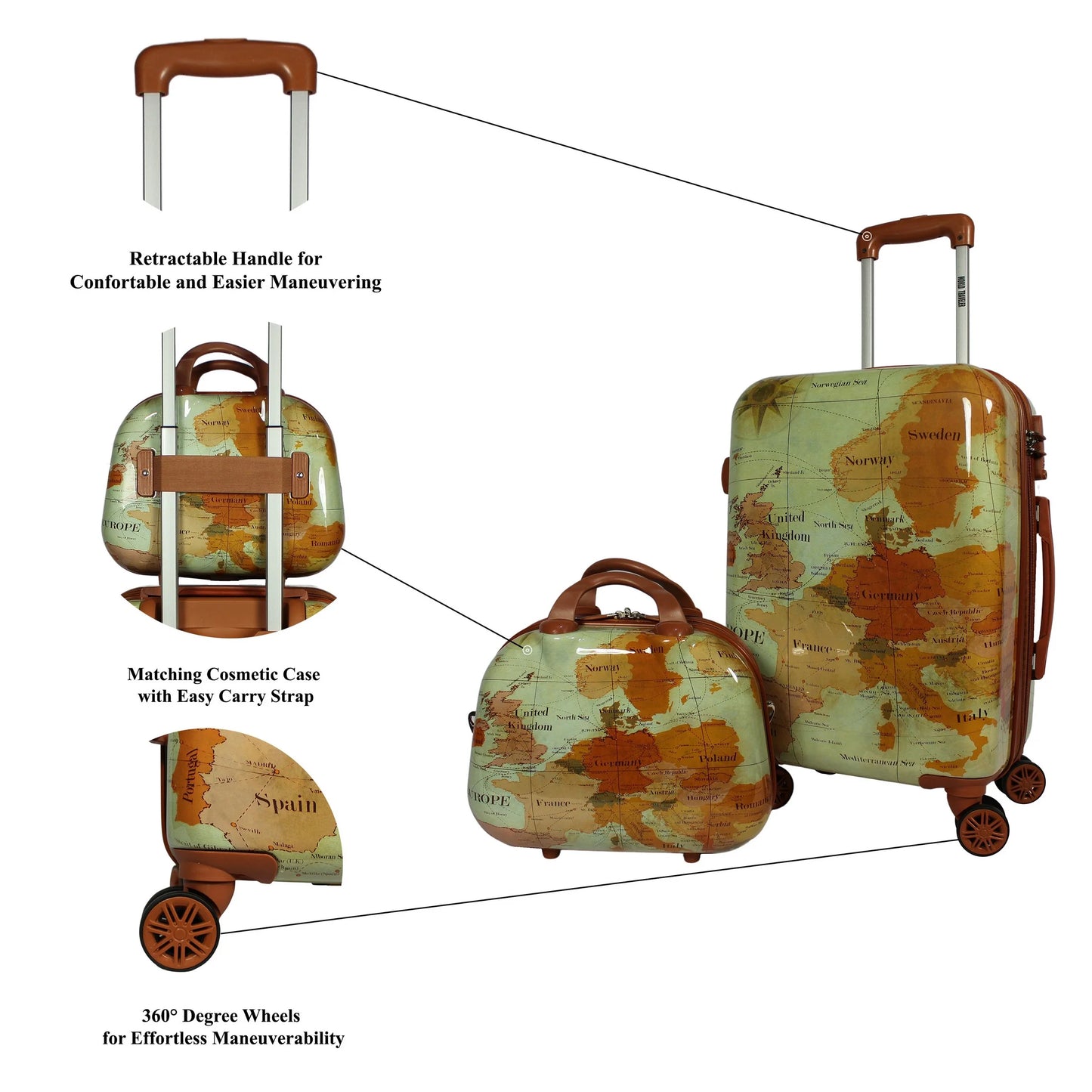 World Traveler Europe Hardside 2-Piece Carry-On Spinner Luggage Set with TSA Lock