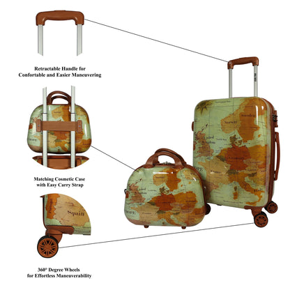 World Traveler Europe Hardside 2-Piece Carry-On Spinner Luggage Set with TSA Lock