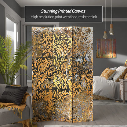 Oriental Furniture 6 ft. Tall Flowering Gold Canvas Room Divider - 3 Panel