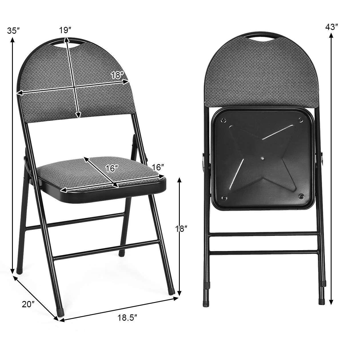 Giantex 6-Piece Commercial Folding Chairs w/Upholstered Padded Seat & Back, Fabric Seating for Home Office Wedding Party, Grey