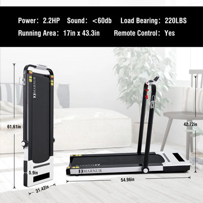 MARNUR 2 in 1 Folding Treadmill 2.2HP Under Desk Treadmill for Fitness with LED Display, Remote Control, Walking Jogging Running Exercise Machine for Home Office, Maximum Weight 220 lbs