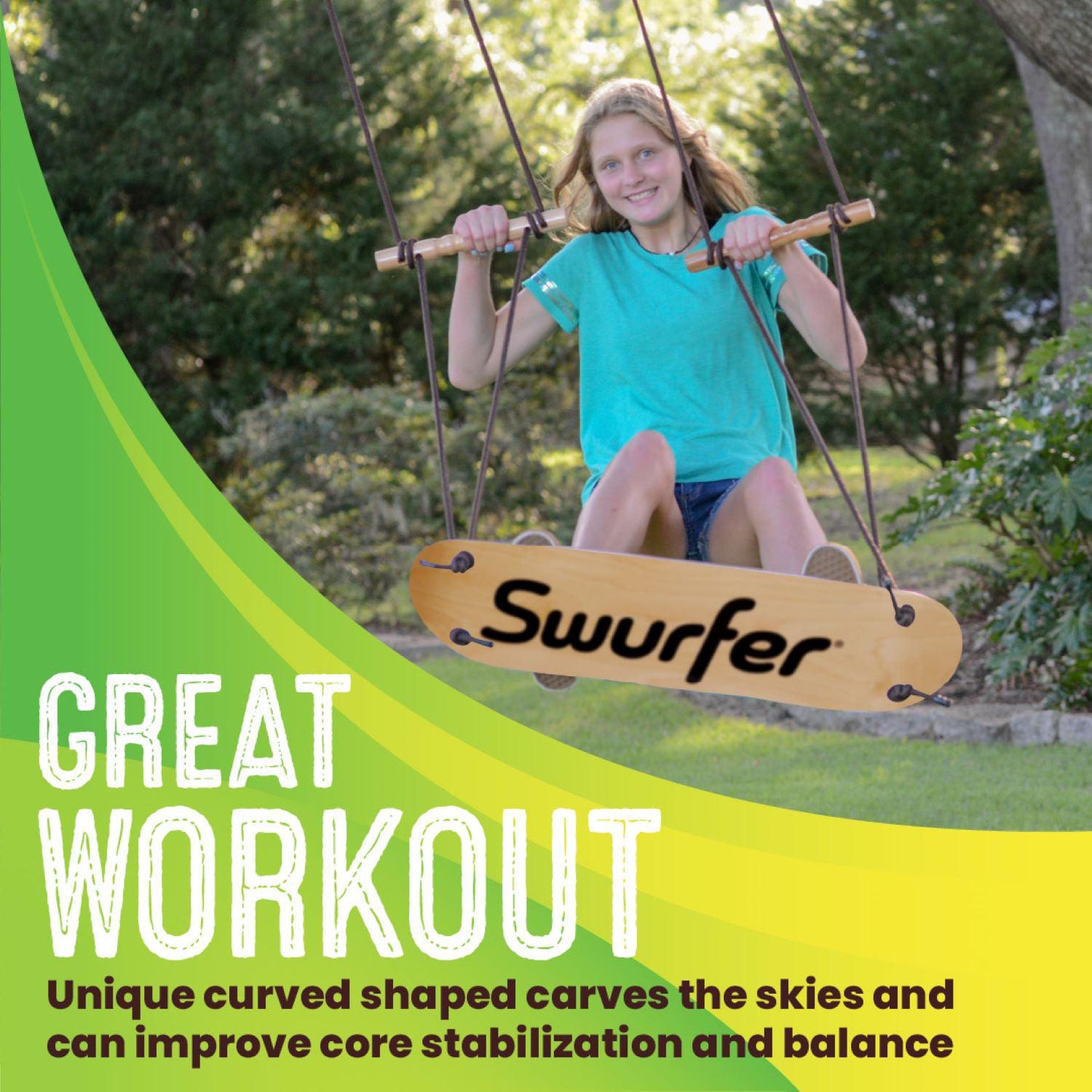 Swurfer Treeskate Undawadda Stand Up Skating Swing. Wooden Outdoor Swing for Kids and Adults