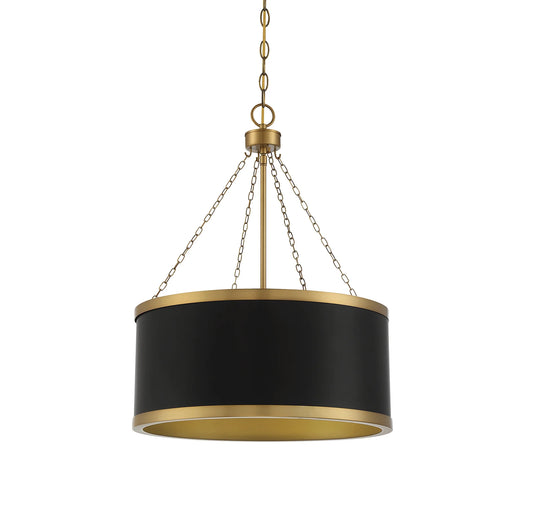 Black with Warm Brass Accents Six Light Pendant from the Delphi Collection