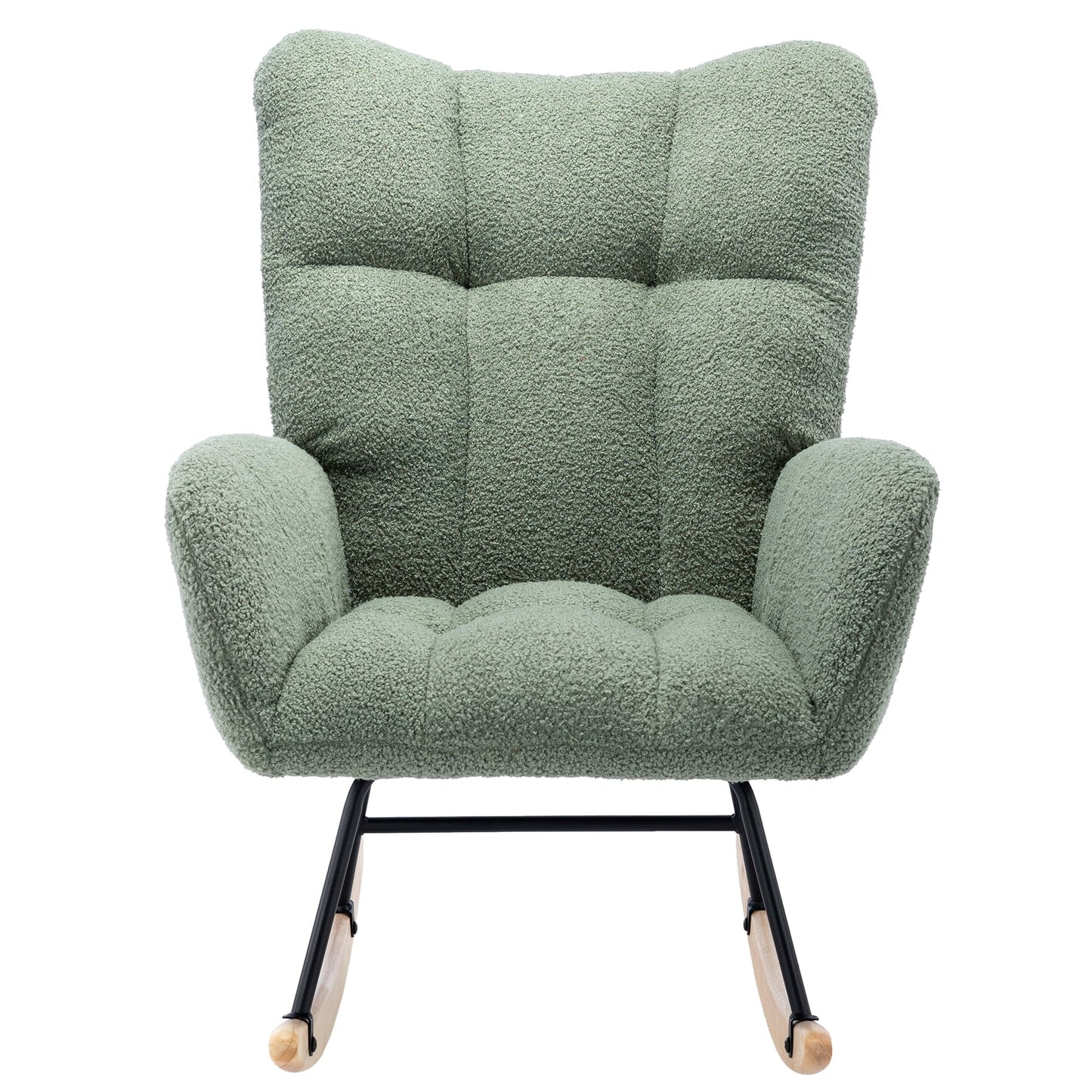 HONSIT Pink Nursery Rocking Chair, Teddy Fabric Upholstered Glider Rocker with High Backrest, Modern Rocking Accent Chairs Comfy Side Chair for Nursery, Bedroom, Living Room