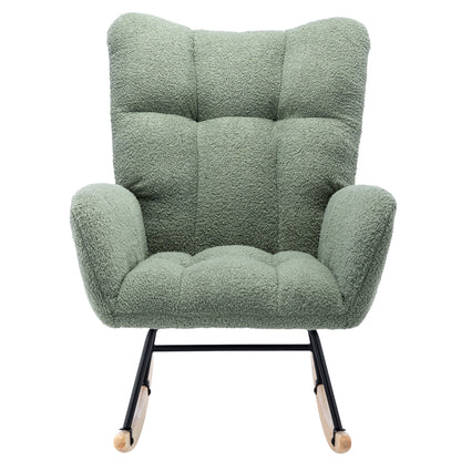 HONSIT Pink Nursery Rocking Chair, Teddy Fabric Upholstered Glider Rocker with High Backrest, Modern Rocking Accent Chairs Comfy Side Chair for Nursery, Bedroom, Living Room