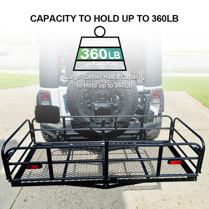 Kojem 500 Lbs Hitch Mount Cargo Carrier 60" x 24" x 14" Folding Cargo Rack Rear Luggage Basket Fits 2" Receiver for Car SUV Camping Traveling