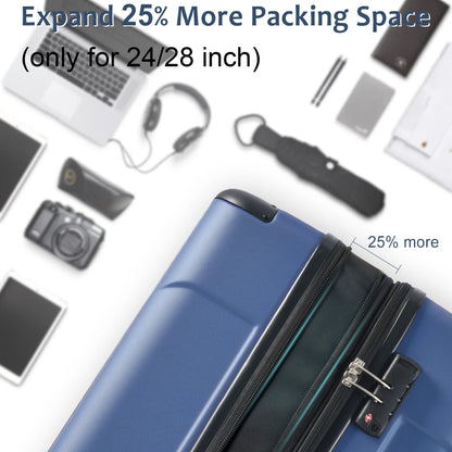 EUROCO 3 Piece Luggage Set, Expandable Hardshell Suitcase with TSA Lock and Double Spinner Wheels,ABS Lightweight Durable Travel luggage Set(20"/24"/28"),Blue