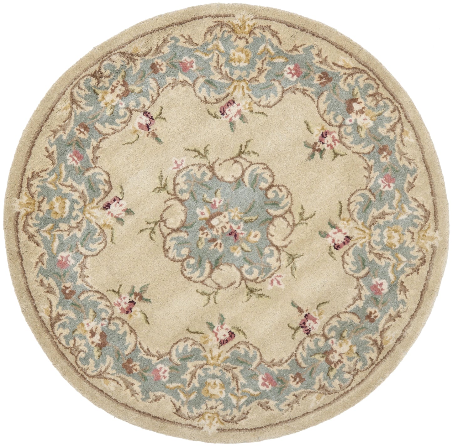 SAFAVIEH Bergama Drummond Oriental Wool Area Rug, Ivory/Light Blue, 6' x 6' Round