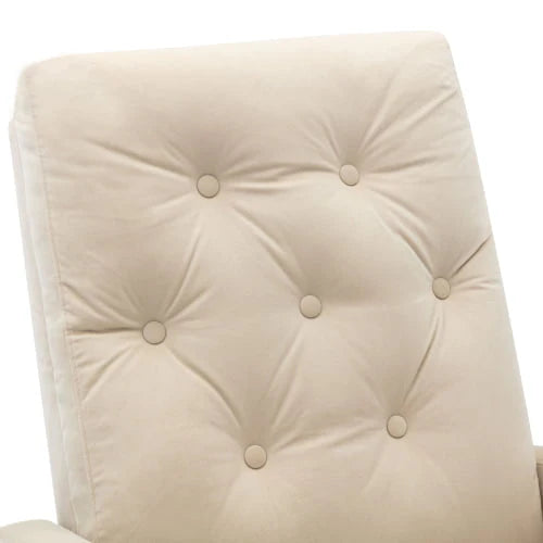 High Back Rocking Chair, Nursery Chair with Side Pocket, Linen Fabric Single Sofa Chair, Lazy Sofa Balcony Reclining Chair, Padded Armchair, for Living Room,Bedroom,Office, Beige