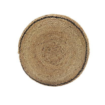 Laddha Home Designs 18" Tan and Black Chevron Handcrafted Round Pouf Ottoman