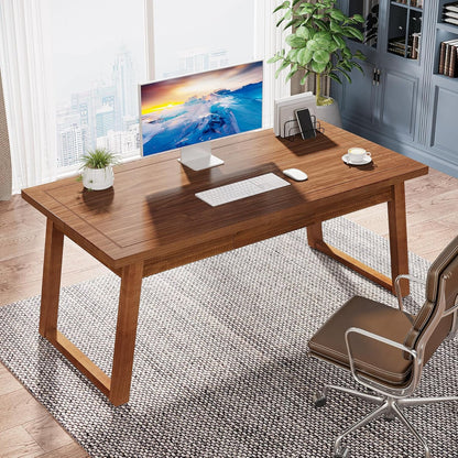Executive Desk, 55 Inches Solid Wood Computer Desk with Drawer for Home Office