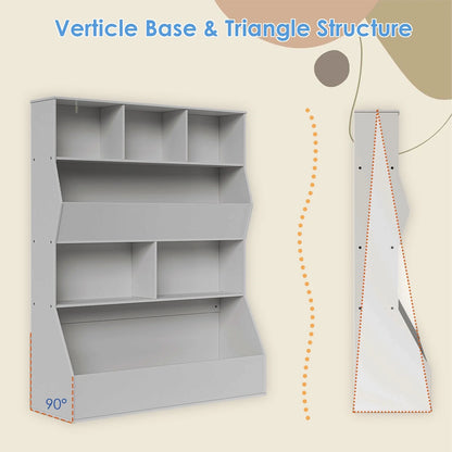 Arlopu Kid's Toy Storage Cabinet Wood Kids Bookshelf Toddler Toy Storage Organizer for Playroom, Bedroom, Living Room, Nursery