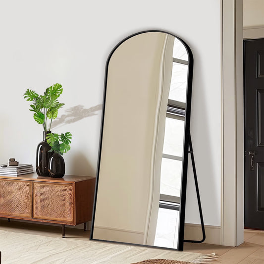MAYEERTY 71" x 31" Arch Floor Mirror Full Length Mirror, with Bracket - F, Aluminium Alloy, Black