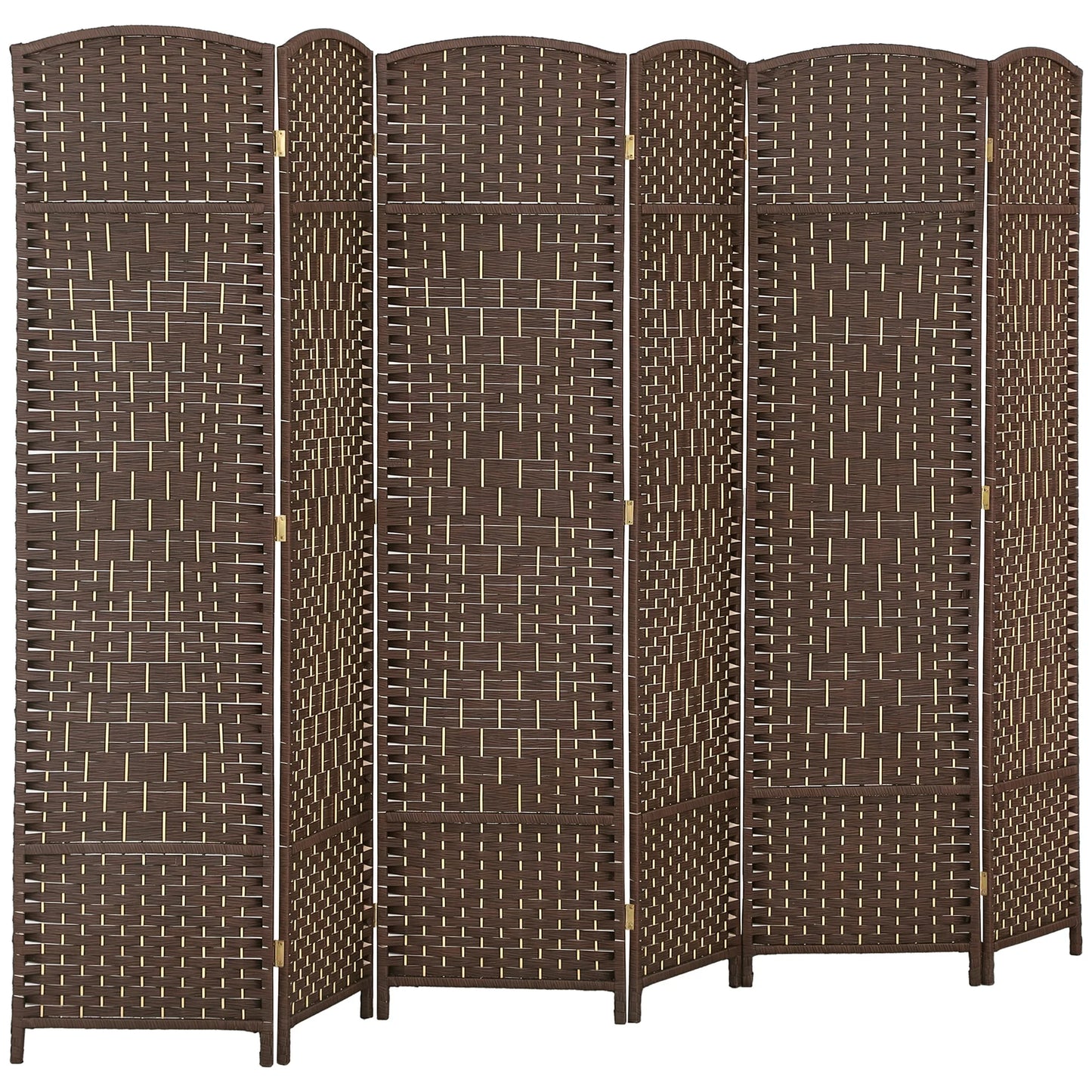 HOMCOM 6 Panel Room Divider, 6' Tall Folding Privacy Screen, Hand-Woven Freestanding Wood Partition for Home Office, Bedroom, Brown