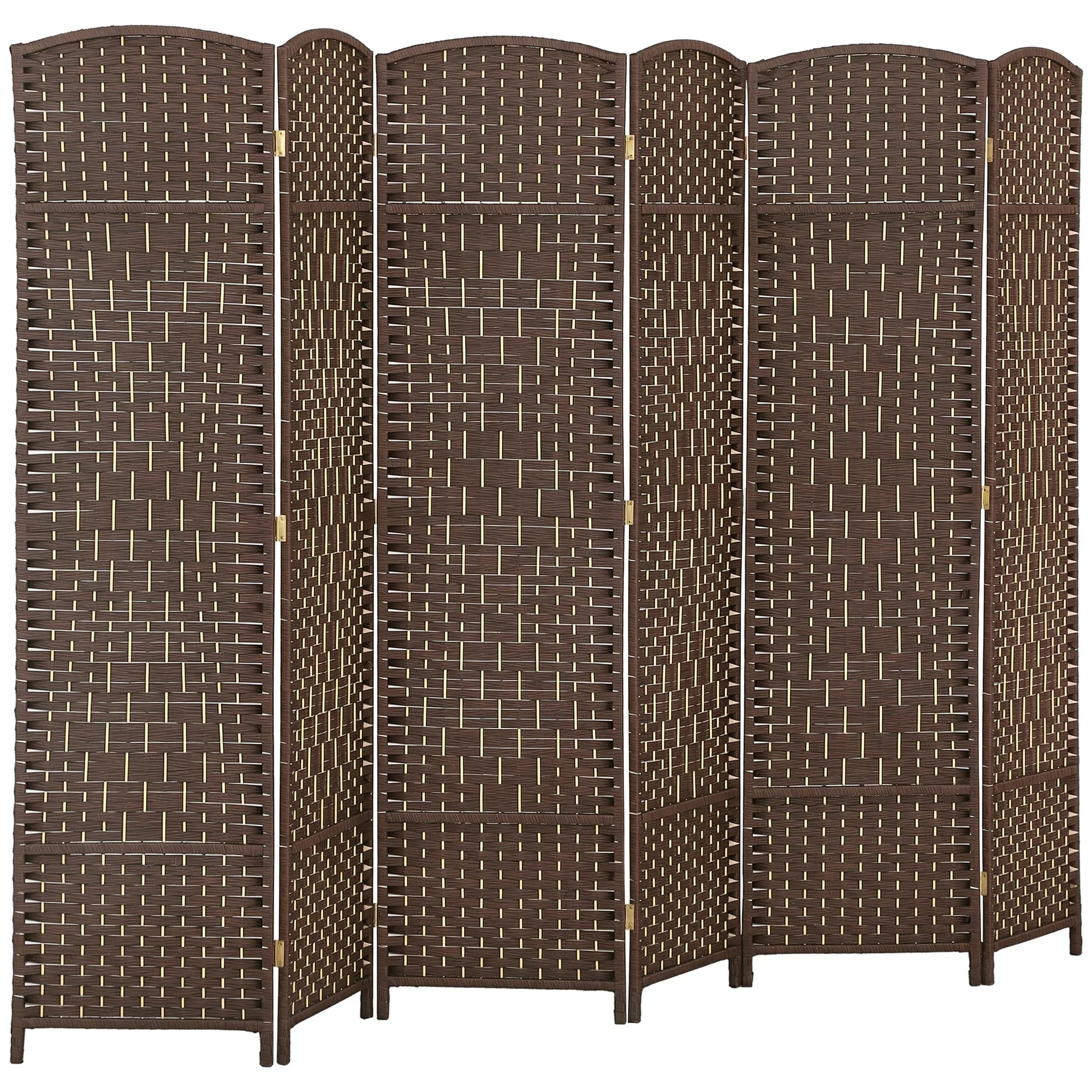 HOMCOM 6 Panel Room Divider, 6' Tall Folding Privacy Screen, Hand-Woven Freestanding Wood Partition for Home Office, Bedroom, Brown