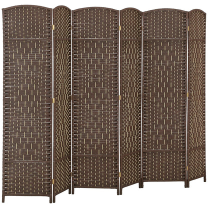 HOMCOM 6 Panel Room Divider, 6' Tall Folding Privacy Screen, Hand-Woven Freestanding Wood Partition for Home Office, Bedroom, Brown