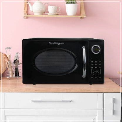 Nostalgia Retro Microwave Oven - 1.1 Cu Ft & 1000-Watt Countertop Size with Glass Turntable, Child Safety Lock, 8 Auto-Cook Programs & Digital Clock - Black
