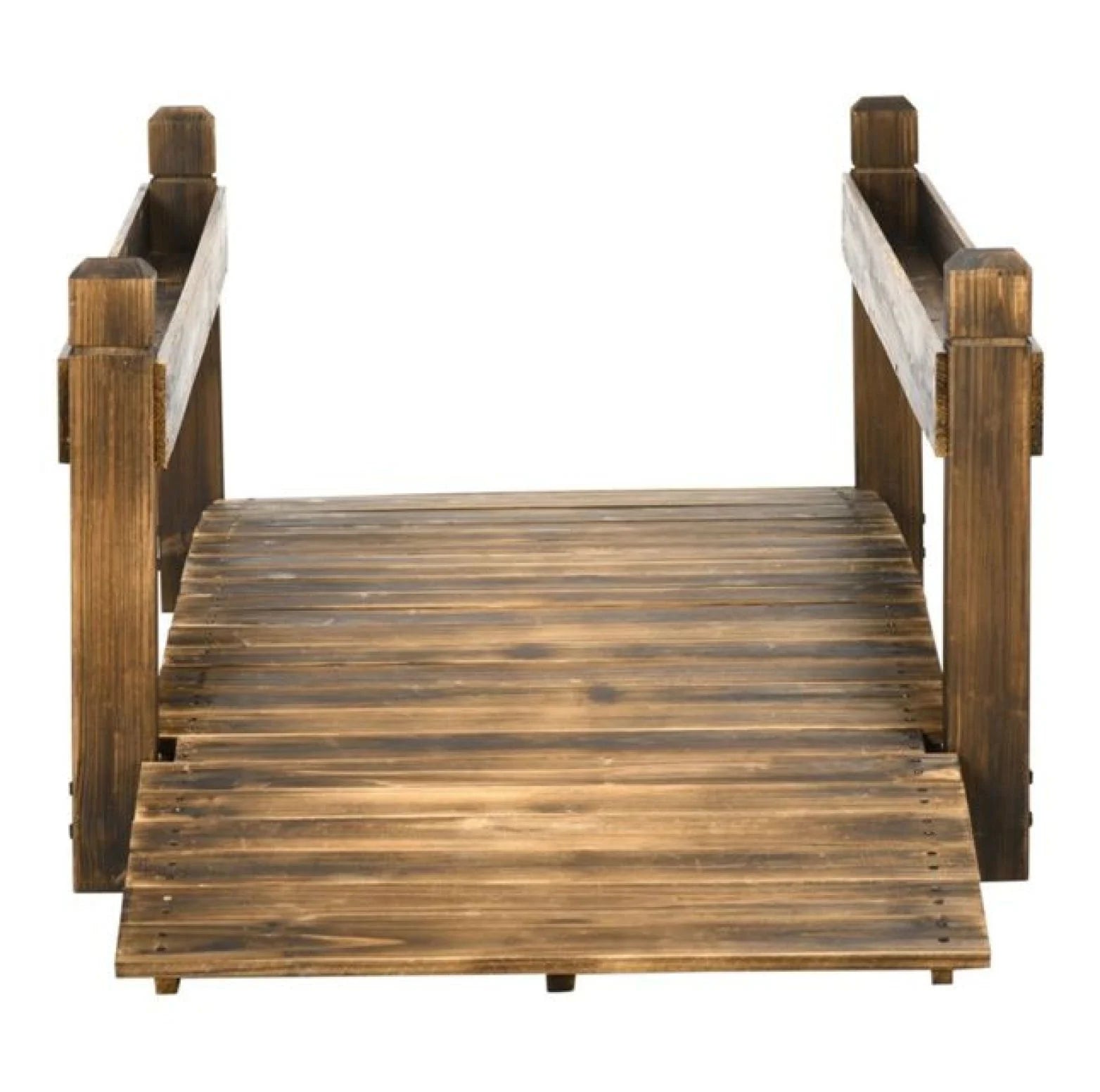 Wooden Garden Bridge Arc Footbridge 90.5" - Stained Fir Wood Outdoor Bridge with Planters - Zen Garden Decor, Walkways, Pond & Stream