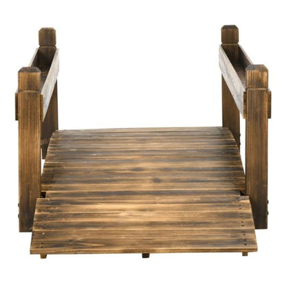 Wooden Garden Bridge Arc Footbridge 90.5" - Stained Fir Wood Outdoor Bridge with Planters - Zen Garden Decor, Walkways, Pond & Stream