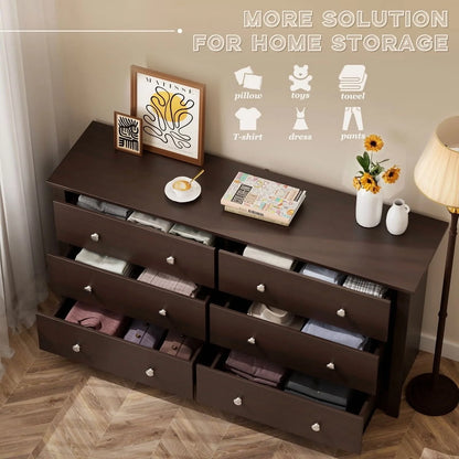 Lumihaven Rustic Modern Chest of 6 Drawers,Extra Wide Double Dresser for Master Bedroom or Nursery Storage,Black
