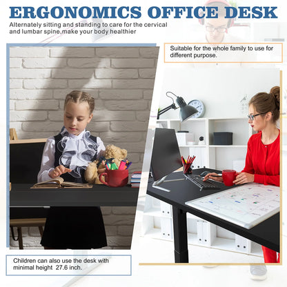 Walsunny 63" x 24" Electric Height Adjustable Standing Desk Home Office Stand Up Computer Desk(Black Top + Black Frame)