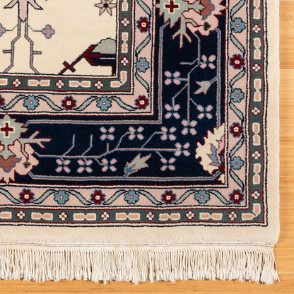 Montacute Hand Knotted Area Rug, Keshan Ivory Navy, 9' x 12'