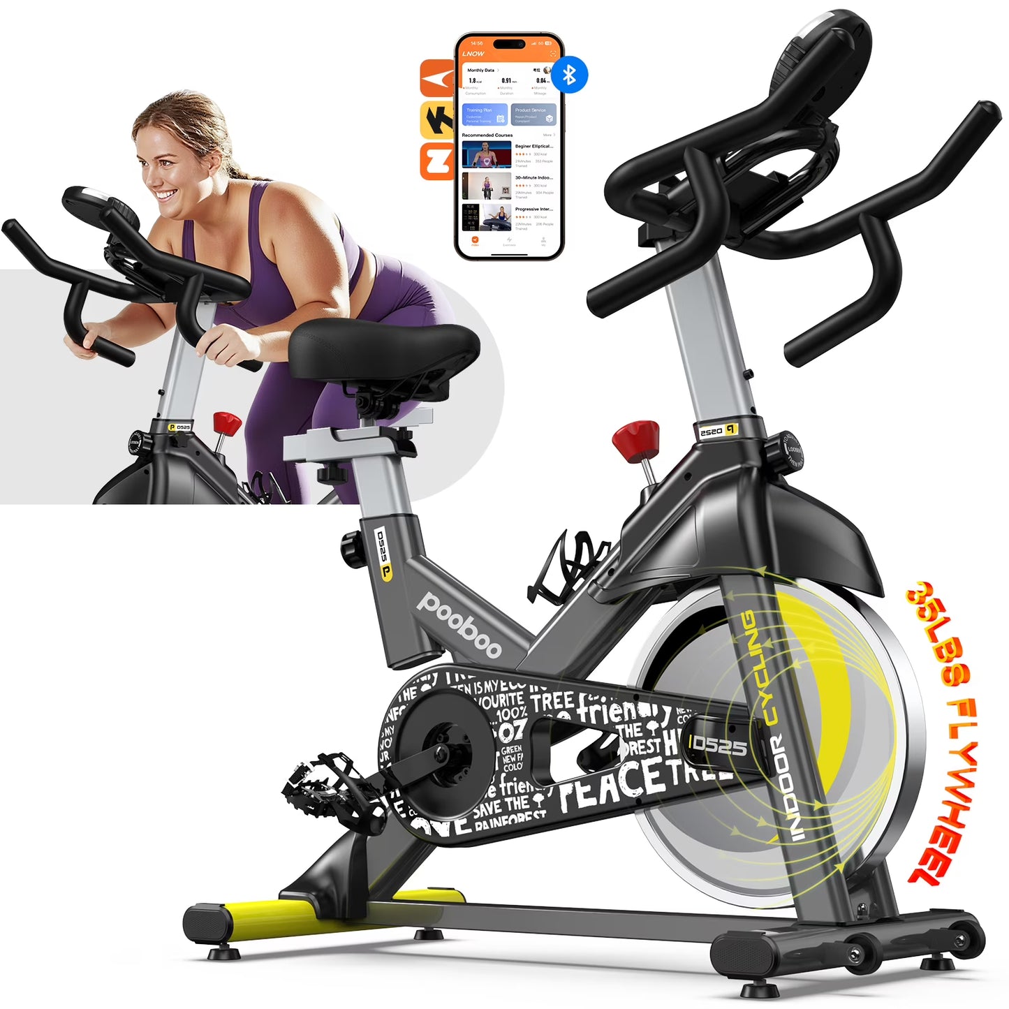 Pooboo Stationary Exercise Bike Indoor Cycling Bike Cycle Bicycle Adjustable Resistance for Home Office Cardio Workout Machine Max Weight 350 lbs
