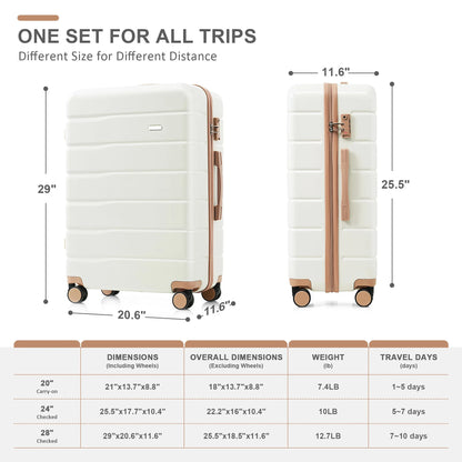 DUOSONG Luggage Sets 4 Piece, Abs Durable Suitcase With Travel Bag, Abs Hard Shell Luggage With Spinner Wheels, Ivory And Golden Ivory+Gold ABS Travel Luggage Hard Case