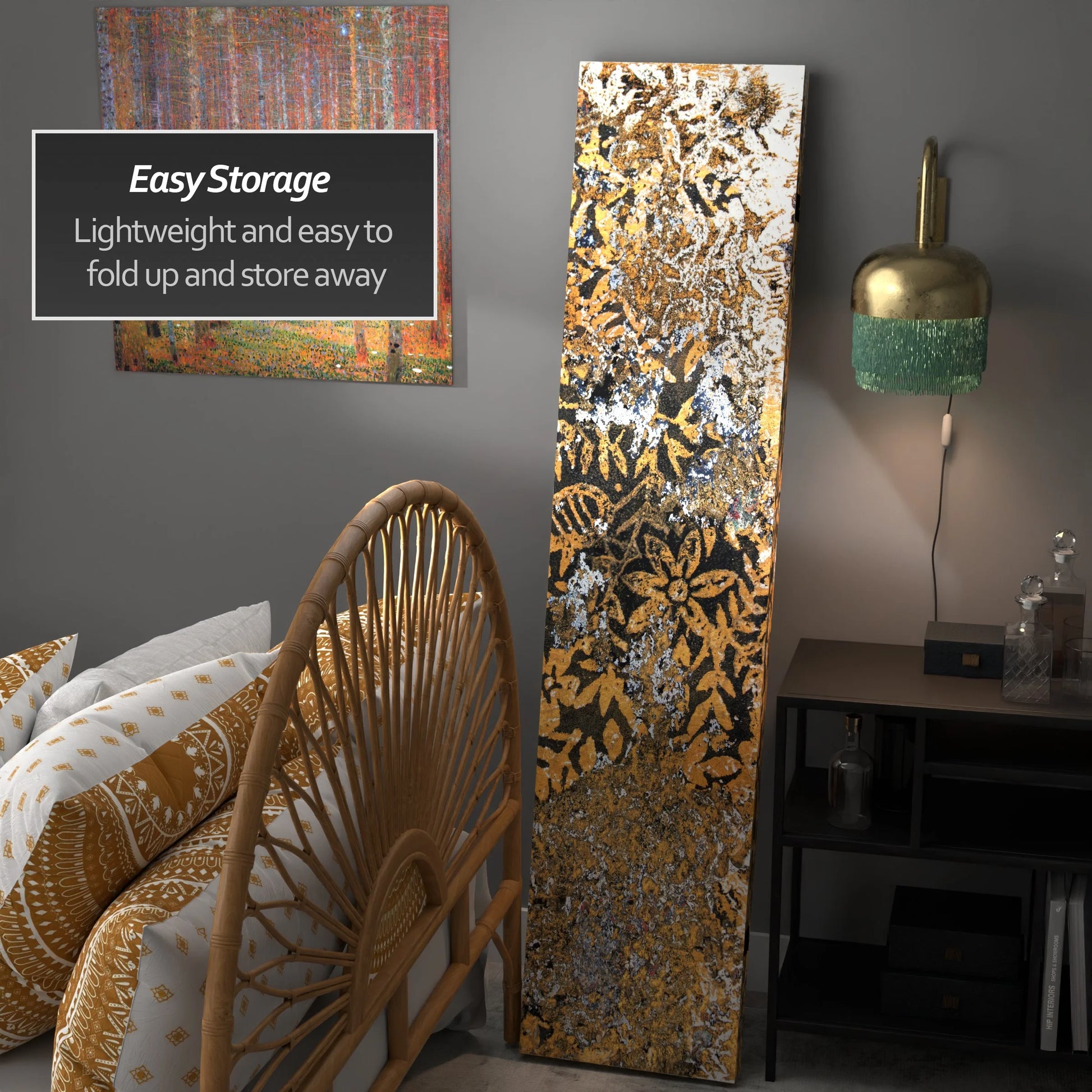 Oriental Furniture 6 ft. Tall Flowering Gold Canvas Room Divider - 3 Panel