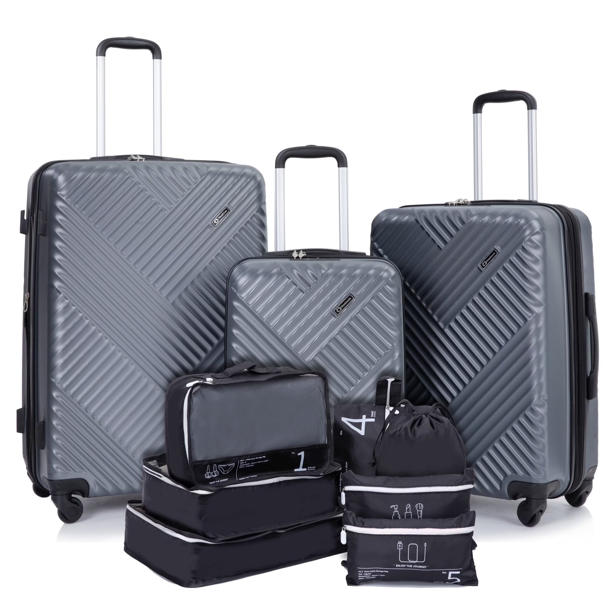 10 Piece Luggage Set Lightweight Suitcase Set with 7PCS Organizer Bags Suitcase with TSA Lock Spinner Wheels(Black)
