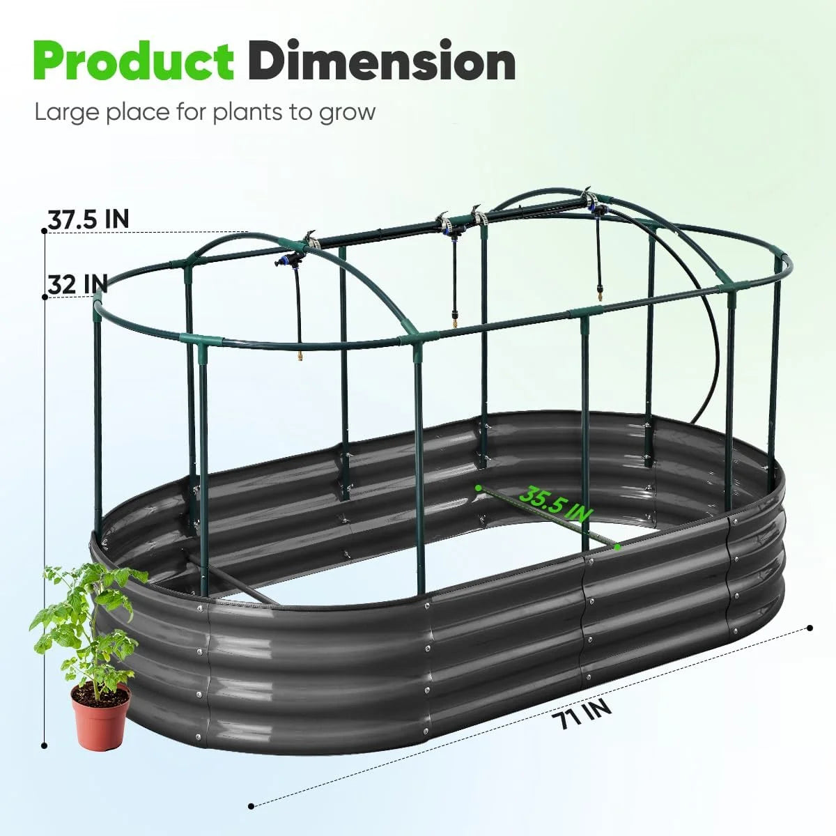 Quictent 6x3x1 ft Galvanized Raised Garden Bed Kit with Self Watering System and Mesh Cover, Large Oval Metal Outdoor Planter Garden Boxes for Vegetables Herbs Flowers