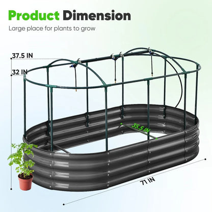 Quictent 6x3x1 ft Galvanized Raised Garden Bed Kit with Self Watering System and Mesh Cover, Large Oval Metal Outdoor Planter Garden Boxes for Vegetables Herbs Flowers