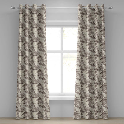 Hummingbirds Grommet Curtain, Birds and Flowers Monochromic Classical Design Nostalgia Ornate, Decorative 2-Panel Window Drapes for Bedroom Living Room, 50" x 120", Cream Beige Brown, by Ambesonne