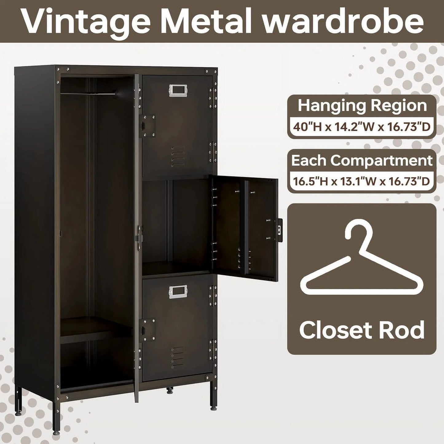 MIIIKO Metal Storage Locker, Industrial Storage Cabinet with Doors and Shelves, Stylish and Sturdy 6 Compartment with Lockable Doors, for Home Office, Club and Bar