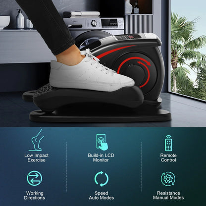 Under Desk Elliptical Machine Electric Pedal Bike Exerciser Trainer with LCD Monitor Quiet Compact Exercise Equipment for Home Office Gym
