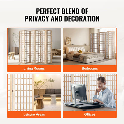 KFFKFF Space Separator, 6-Panel Oriental Style Room Separator, Wooden Foldable Indoor Privacy Barrier, Oriental Style Portable Decorative Panels, Ideal for Home Office, Dining Area & Sleeping