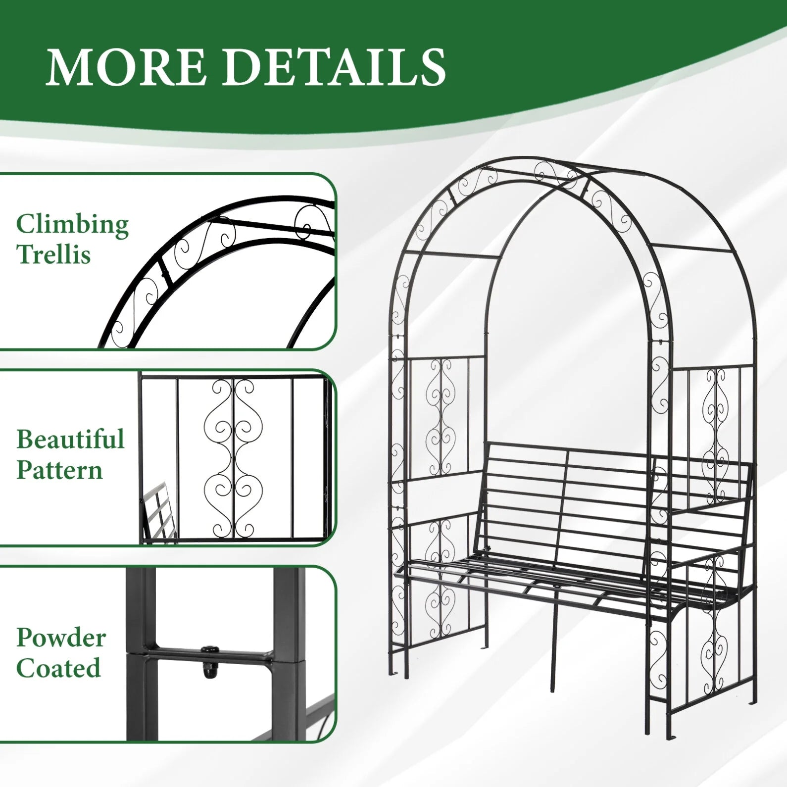 Garden Arch with 2-Person Bench, Heavy Duty Metal Garden Arbor Archway Trellis for Climbing Plants, Outdoor Wedding Arches Patio Trellis Pergola for Ceremony Party Lawn Backyard