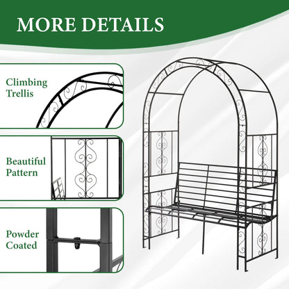 Garden Arch with 2-Person Bench, Heavy Duty Metal Garden Arbor Archway Trellis for Climbing Plants, Outdoor Wedding Arches Patio Trellis Pergola for Ceremony Party Lawn Backyard