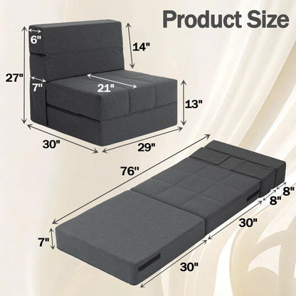 Folding Sofa Bed, 7 inch Memory Foam Floor Couch, Convertible Sleeper Foldable Mattress Futon Sofa for Living Room/Home Office/Guest Beds/Apartment/Upstairs Loft, Dark Gray, Single