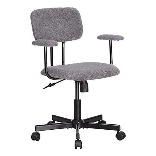 JJS Low Back Velvet Fabric Home Office Computer Chair with Armrest in Gray