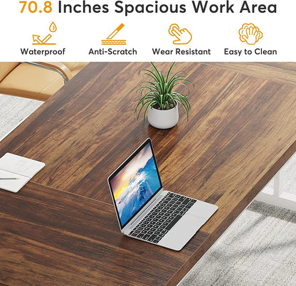 Tribesigns 71" Executive Desk, Large Computer Desk Study Writing Table for Home Office (Brown/White)