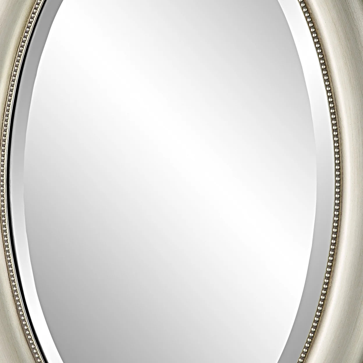 29 Inch Wood Wall Mirror, Beaded Oval Shape, Metallic Silver, Saltoro Sherpi