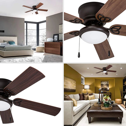 Prominence Home 51429 Benton Hugger/Low Profile Ceiling Fan, 52° Walnut/Maple Blades, LED Globe Light, Bronze