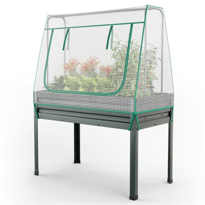 Resenkos Raised Garden Bed, Raised Planter Boxes, Elevated Flower Beds,3-in-1 Raised Garden Bed with Greenhouse Cover and Trellis-Grey