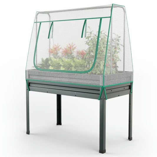 Resenkos Raised Garden Bed, Raised Planter Boxes, Elevated Flower Beds,3-in-1 Raised Garden Bed with Greenhouse Cover and Trellis-Grey