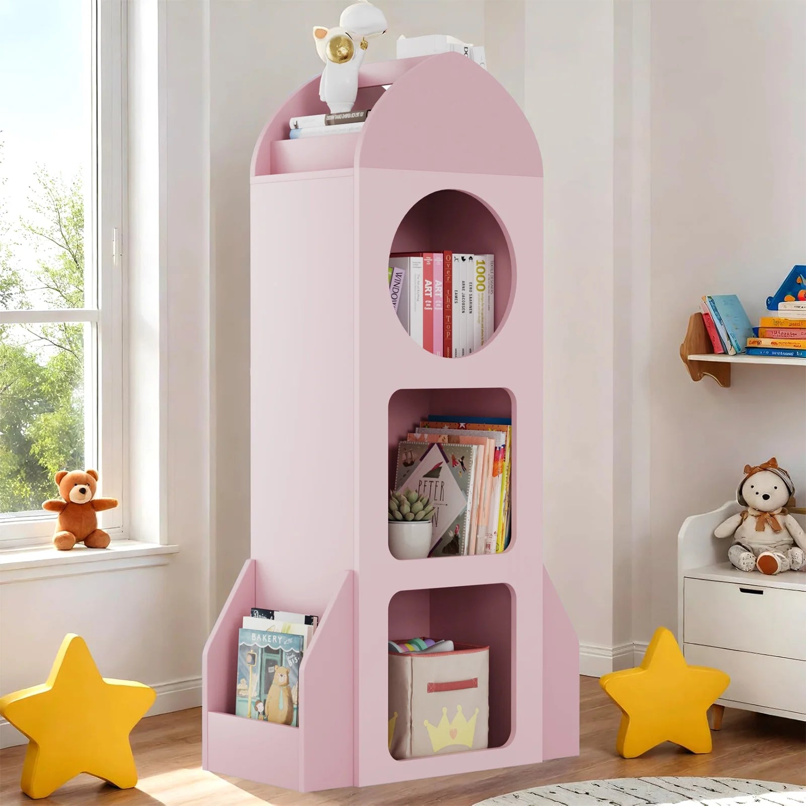 Pirecart Kids Bookshelf 3-Tier Wooden Kids Bookcase with Toy Storage for Bedroom, Playroom, Nursery, Blue