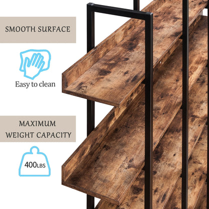 Bellemave 5 Tier Large Open Bookshelf, Home Office Display Shelves with Metal Frame, Vintage Industrial Bookcases with Back Fence, High-quality MDF Board (Brown)