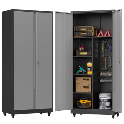 Bestoo Metal Storage Cabinet with Locking Doors, Garage Storage Cabinet with Wheels and Adjustable Shelves, Rolling Tool Storage Cabinet for Home Office, Garage, Pantry (Black)