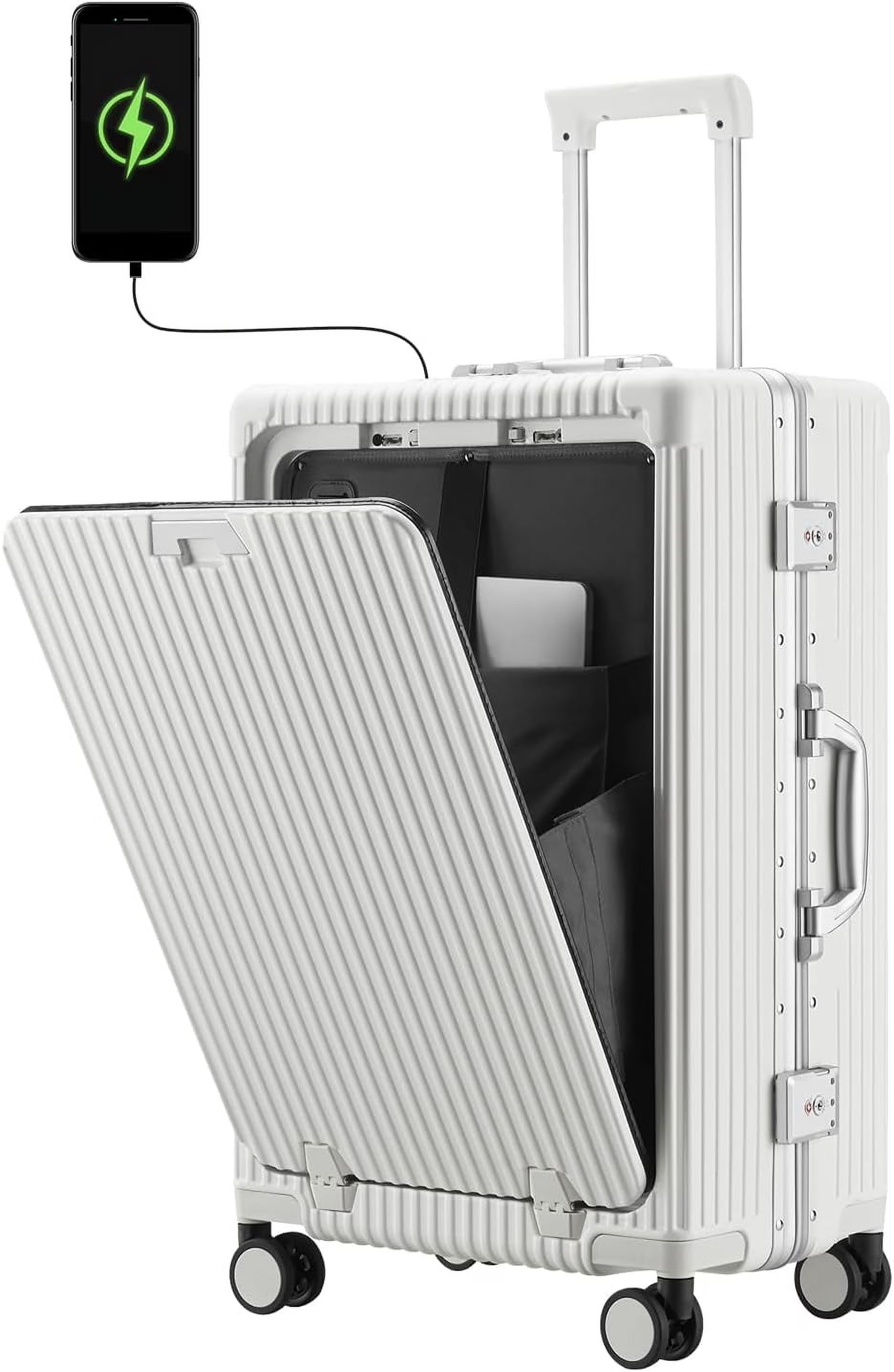 Carry-On Luggage with USB Charging Port, Front Compartment, TSA Lock, Airline Approved Carry On Hardside Suitcase with Spinner Wheels (Grey, 20inch)