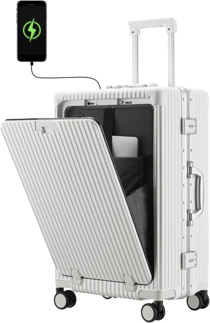 Carry-On Luggage with USB Charging Port, Front Compartment, TSA Lock, Airline Approved Carry On Hardside Suitcase with Spinner Wheels (Grey, 20inch)